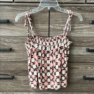 LOFT Floral Smocked Camisole - Pink and Brown